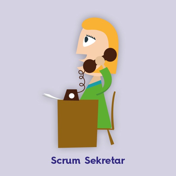 Scrum Sekretär Figur an einem Tisch, telefonierend